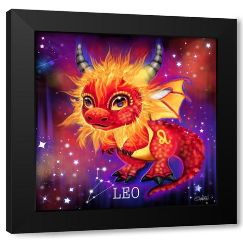Zodiac Lil Dragonz Leo Black Modern Wood Framed Art Print by Sheena Pike Art