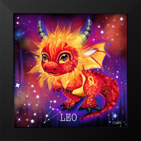 Zodiac Lil Dragonz Leo Black Modern Wood Framed Art Print by Sheena Pike Art