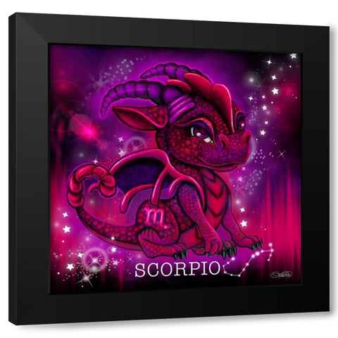 Zodiac Lil Dragonz Scorpio Black Modern Wood Framed Art Print with Double Matting by Sheena Pike Art