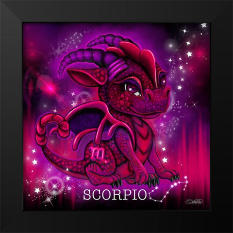 Zodiac Lil Dragonz Scorpio Black Modern Wood Framed Art Print by Sheena Pike Art