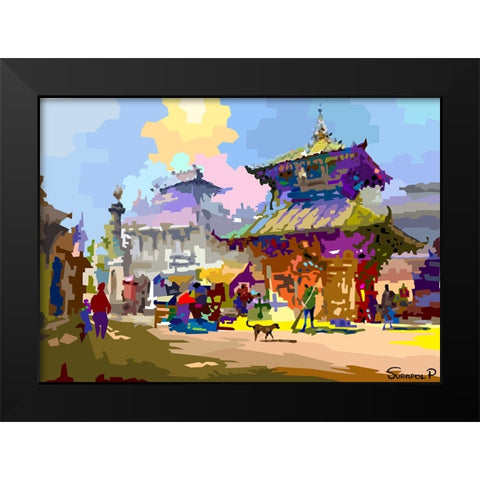 Old Town Black Modern Wood Framed Art Print by Pansanit, Surapol