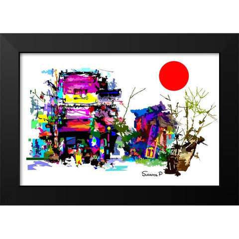 Eastern City Black Modern Wood Framed Art Print by Pansanit, Surapol