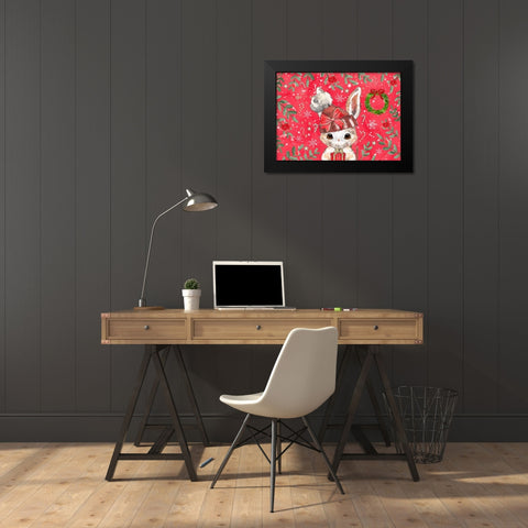 Red Rabbit Christmas Black Modern Wood Framed Art Print by The Font Diva