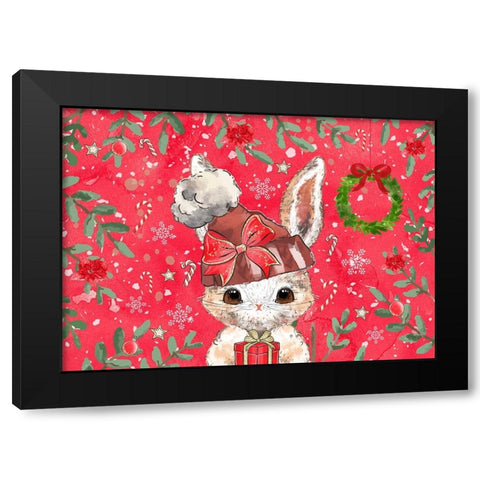 Red Rabbit Christmas Black Modern Wood Framed Art Print by The Font Diva
