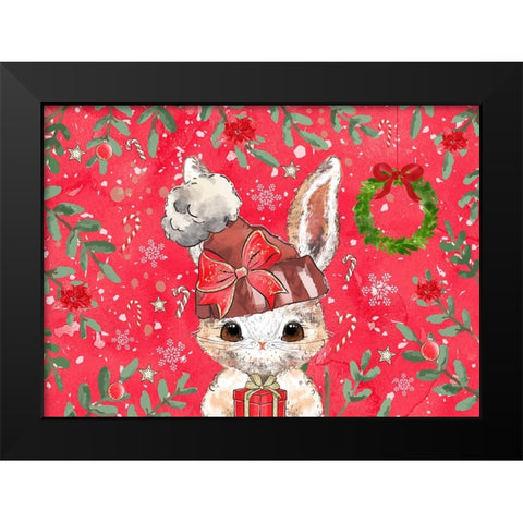 Red Rabbit Christmas Black Modern Wood Framed Art Print by The Font Diva