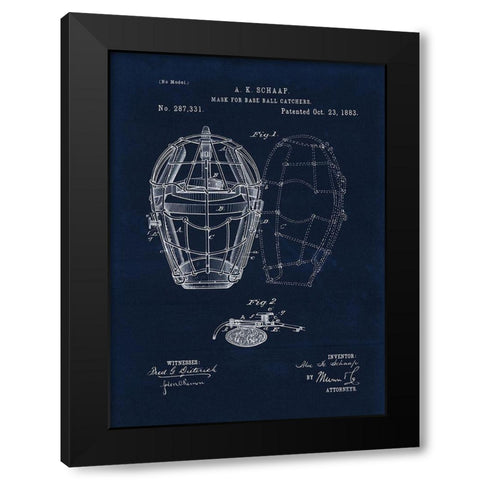 1883 Mask For Baseball Catcher Black Modern Wood Framed Art Print by Lavoie, Tina