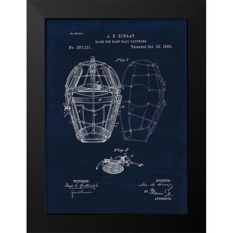 1883 Mask For Baseball Catcher Black Modern Wood Framed Art Print by Lavoie, Tina