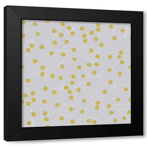 Grey Linen Golden Round Confetti Black Modern Wood Framed Art Print by Lavoie, Tina