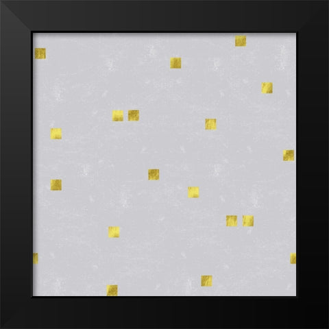 Grey Linen Golden Squares Confetti Black Modern Wood Framed Art Print by Lavoie, Tina