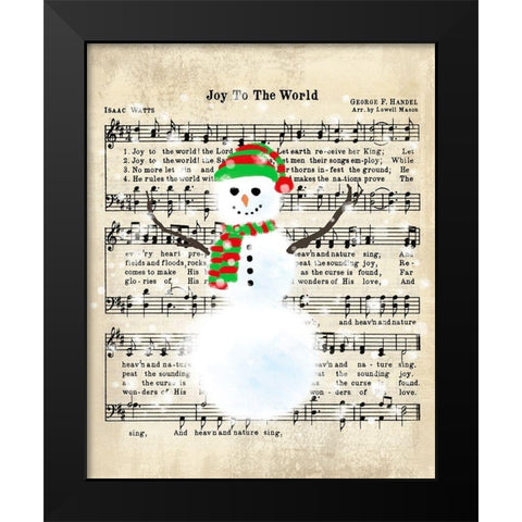 Snowman Conducts Joy To The World Black Modern Wood Framed Art Print by Lavoie, Tina