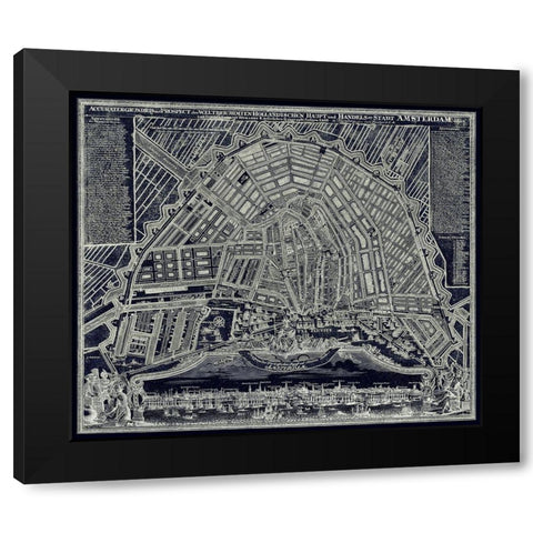 Blueprint Map of Amsterdam 1727 Black Modern Wood Framed Art Print by Lavoie, Tina
