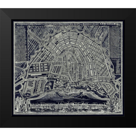 Blueprint Map of Amsterdam 1727 Black Modern Wood Framed Art Print by Lavoie, Tina