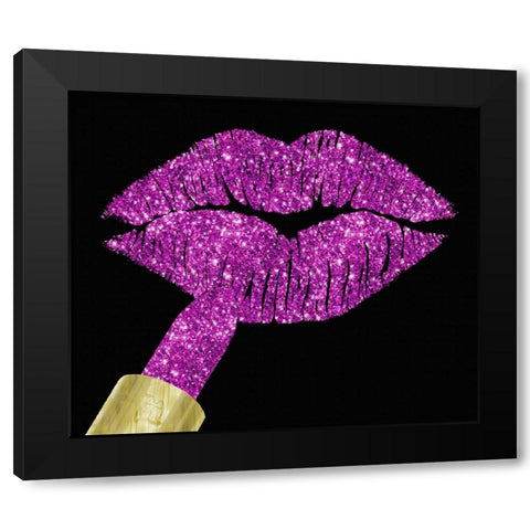 Pink Glitter Lipstick Black Modern Wood Framed Art Print with Double Matting by Lavoie, Tina