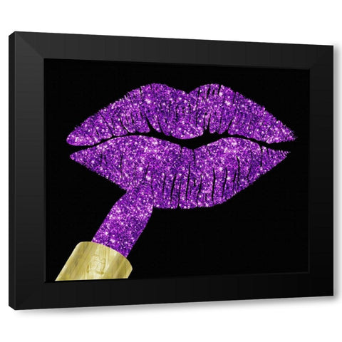 Purple Glitter Lipstick Black Modern Wood Framed Art Print with Double Matting by Lavoie, Tina