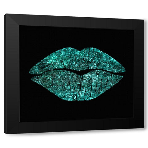 Teal Glitter Kiss Black Modern Wood Framed Art Print with Double Matting by Lavoie, Tina