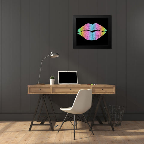 Rainbow Kissing Lips Black Modern Wood Framed Art Print by Lavoie, Tina
