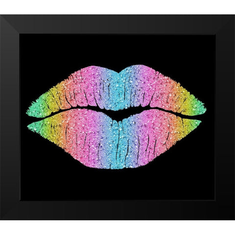 Rainbow Kissing Lips Black Modern Wood Framed Art Print by Lavoie, Tina