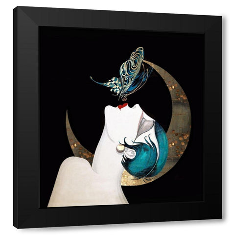 Butterfly Kiss Art Deco Woman Black Modern Wood Framed Art Print by Lavoie, Tina