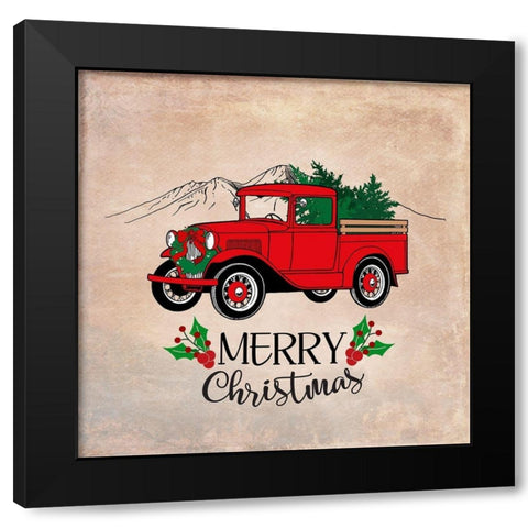 Red Ford Christmas Truck Black Modern Wood Framed Art Print by Lavoie, Tina
