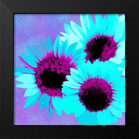 Psychedelic Sunflowers Black Modern Wood Framed Art Print by Lavoie, Tina