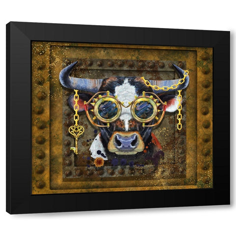 Steampunk Bull Black Modern Wood Framed Art Print by Mitchell, Tina