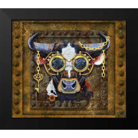 Steampunk Bull Black Modern Wood Framed Art Print by Mitchell, Tina