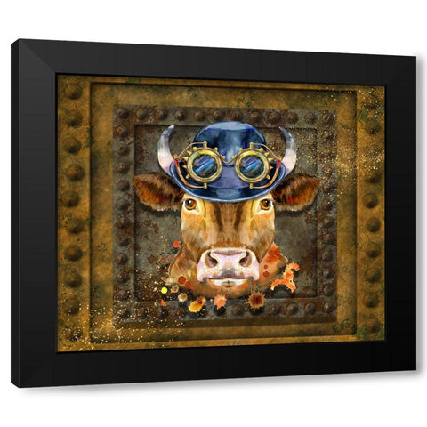 Steampunk Cow Black Modern Wood Framed Art Print by Mitchell, Tina