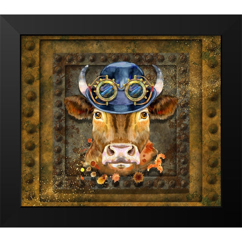 Steampunk Cow Black Modern Wood Framed Art Print by Mitchell, Tina