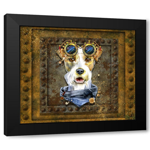 Steampunk Airedale Terrier Black Modern Wood Framed Art Print with Double Matting by Mitchell, Tina