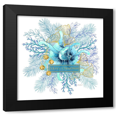 Ocean Wreath Christmas Black Modern Wood Framed Art Print by Mitchell, Tina