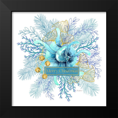 Ocean Wreath Christmas Black Modern Wood Framed Art Print by Mitchell, Tina