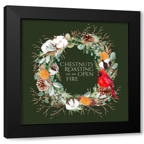 Christmas Chestnuts Roasting Wreath Black Modern Wood Framed Art Print with Double Matting by Mitchell, Tina