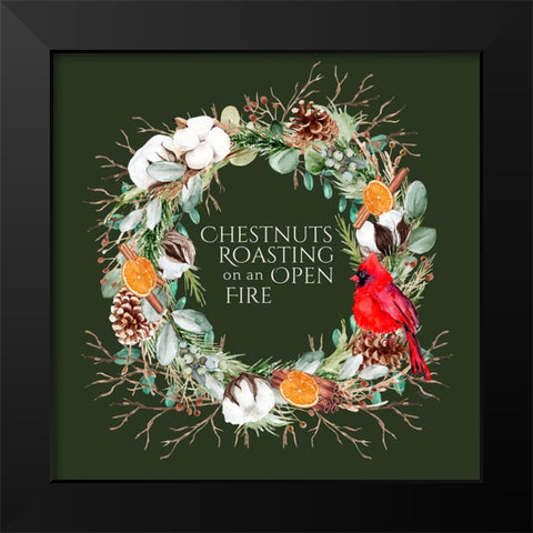 Christmas Chestnuts Roasting Wreath Black Modern Wood Framed Art Print by Mitchell, Tina