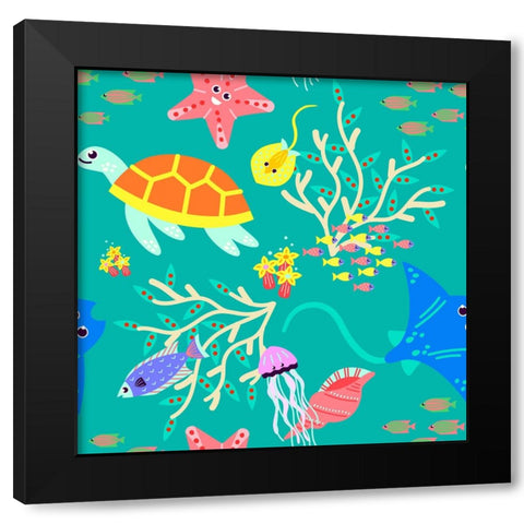 Underwater Sea Creatures Black Modern Wood Framed Art Print by Mitchell, Tina