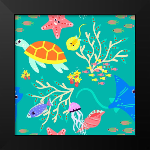 Underwater Sea Creatures Black Modern Wood Framed Art Print by Mitchell, Tina