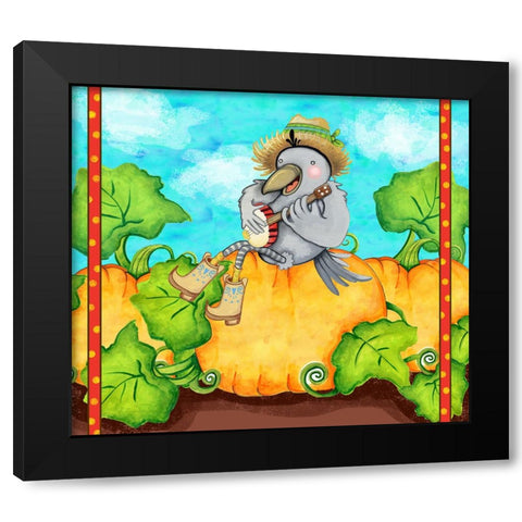 Farmer Crow Pumpkin Patch Black Modern Wood Framed Art Print by Wade, Valarie