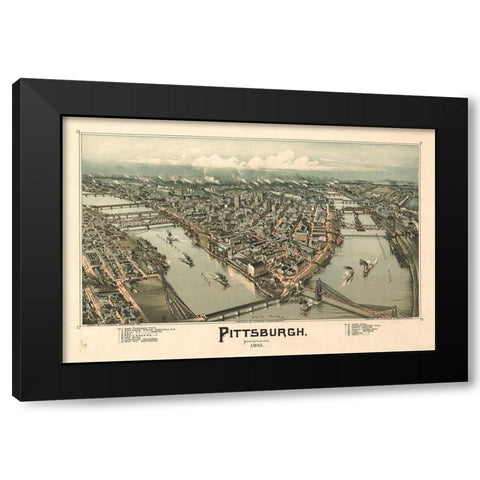 Pittsburgh Black Modern Wood Framed Art Print by Vintage Apple Collection