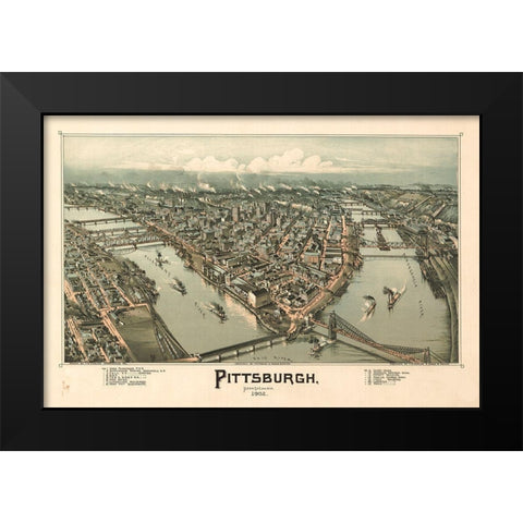 Pittsburgh Black Modern Wood Framed Art Print by Vintage Apple Collection