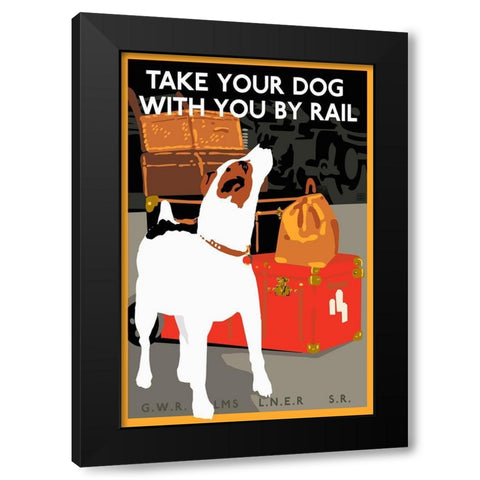 Dog by Rail Black Modern Wood Framed Art Print with Double Matting by Vintage Apple Collection