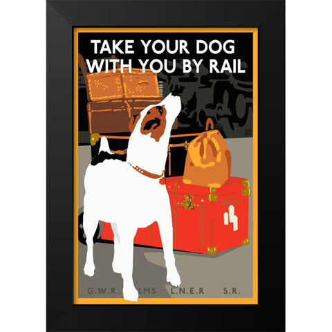 Dog by Rail Black Modern Wood Framed Art Print by Vintage Apple Collection