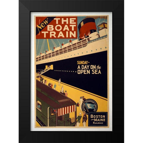The Boat Train Black Modern Wood Framed Art Print by Vintage Apple Collection