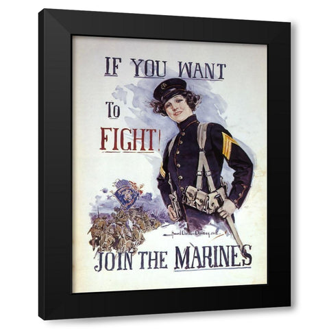 Woman Marines Want to Fight Black Modern Wood Framed Art Print by Vintage Apple Collection