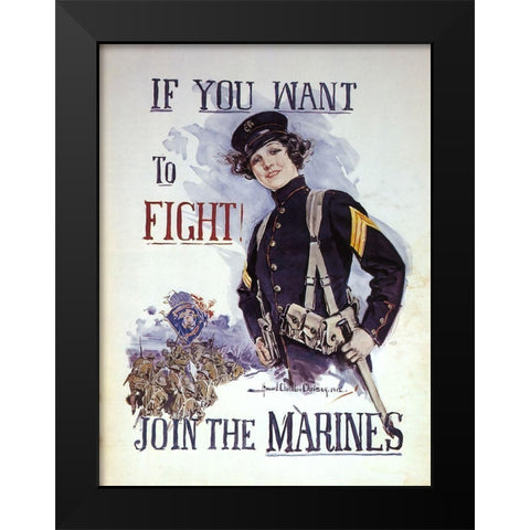 Woman Marines Want to Fight Black Modern Wood Framed Art Print by Vintage Apple Collection