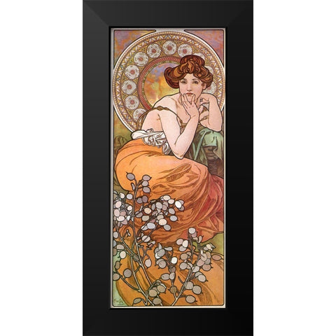 Mucha Topaz Black Modern Wood Framed Art Print by Vintage Apple Collection