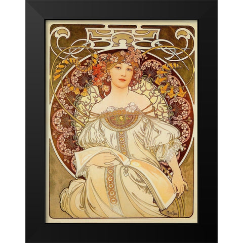 Mucha Reverie Black Modern Wood Framed Art Print by Vintage Apple Collection