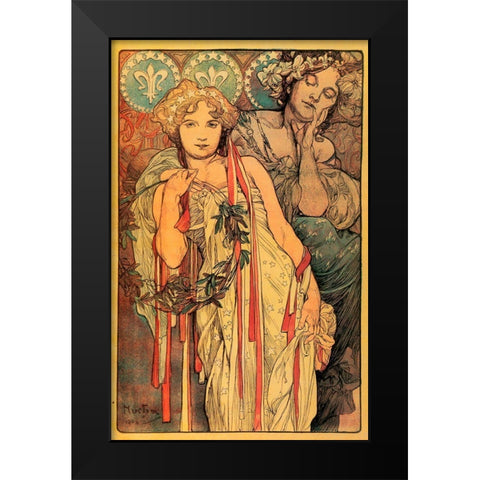 Mucha Daily News Black Modern Wood Framed Art Print by Vintage Apple Collection