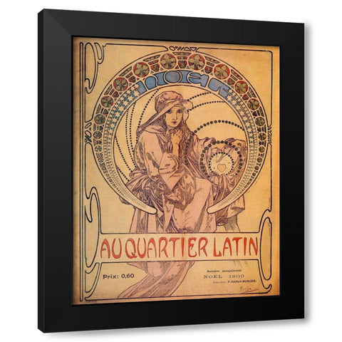 Mucha Quarter Latin Black Modern Wood Framed Art Print by Vintage Apple Collection