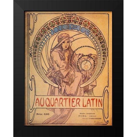 Mucha Quarter Latin Black Modern Wood Framed Art Print by Vintage Apple Collection