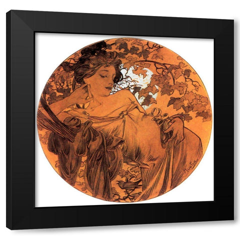 Mucha Autumn Medallion Black Modern Wood Framed Art Print by Vintage Apple Collection