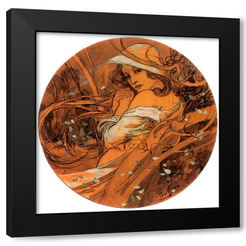 Mucha Winter Medallion Black Modern Wood Framed Art Print by Vintage Apple Collection